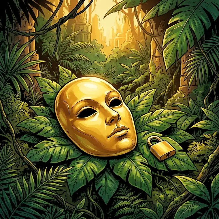 Sécurité et confidentialité sur un site de cam : masque doré et cadenas — illustration Sexorado