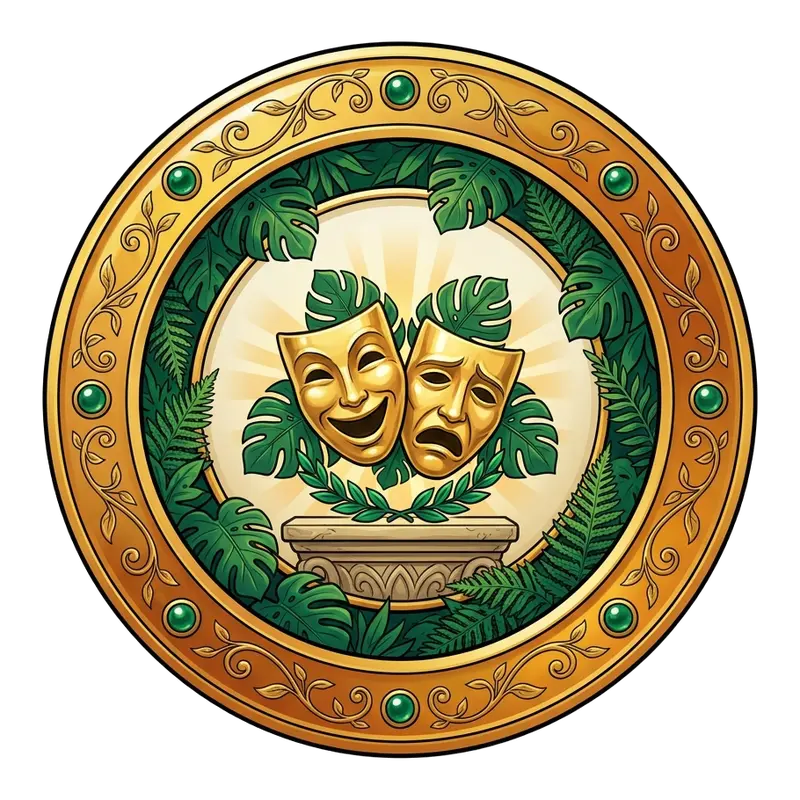 Médaillon doré : masques de théâtre comédie et tragédie dans la jungle — blog sexe : culture, société et sexualité