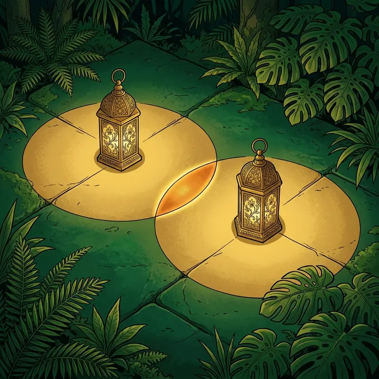 Deux cercles de lumière dorée qui se recouvrent à peine, l'intersection plus vive — quand les goûts ne se recouvrent pas