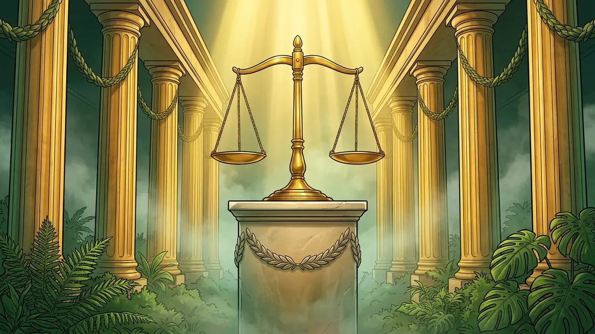 Balance de justice dorée entre les colonnes d'un tribunal gréco-romain — l'arrêt de la CJUE sur la vérification d'âge